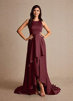 Azazie Niles vestidos de madre de la novia Vestido de Cabernet de Satén Elástico de Corte En A con Trenes image5