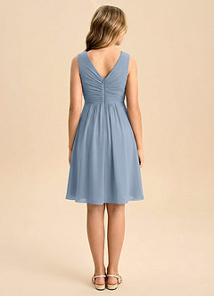 Azazie Skyla Junior Vestido de Azul Polvoriento de Gasa de Corte en A con Plisado image2