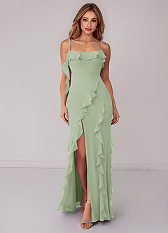 Azazie Malia Bridesmaid Dresses Dusty Sage Sheath Ruched Chiffon Dress image1