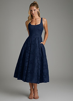 Azazie Isabella Bridesmaid Dresses Dark Navy A-Line Corset Floral Burnout Dress image1