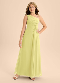 Azazie Brooke Junior Robe Trapèze en Mousseline de soie Fente Latérale Sorbet Citron image4