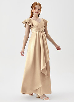 Azazie Omari Junior Vestido de Oro de Satén Metálico de Corte En A con Plisado image5