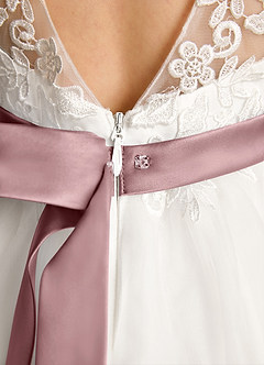 Azazie Lettie Flower Girl Dresses Ivory Dusty Rose Ball-Gown Lace Dress image6