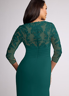 Azazie Joan vestidos de madre de la novia Vestido de Pavo Real de Gasa de Recto con Cuello en V de encaje image5