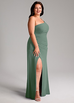 Azazie Eren Kleider zum Anprobieren zu Hause Etui One-Shoulder Chiffon Kleid Eukalyptus image12