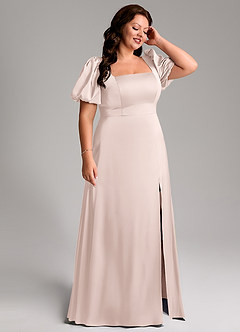 Azazie Fyona Bridesmaid Dresses Blushing Pink A-Line Pleated Stretch Satin Dress image13