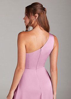Azazie Brooke Bridesmaid Dresses Candy Pink A-Line One Shoulder Stretch Satin Dress image8