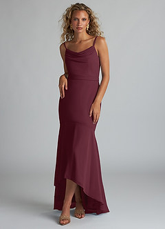 Azazie Summer Bridesmaid Dresses Cabernet Mermaid Scoop Cowl Chiffon Dress image1