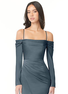 Azazie Hallie Bridesmaid Dresses Twilight Mermaid Off-The-Shoulder Long Sleeve Stretch Satin Convertible Dress image3
