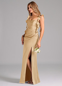 Azazie Jessamine Brautjungfernkleider A-Linie Korsett Stretch-Satin Kleid Gold image5