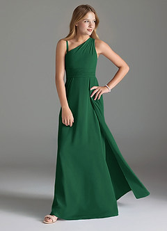 Azazie Dallas Junior Dark Green A-Line Pleated Chiffon Dress image3