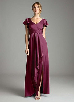 Azazie Omari Bridesmaid Dresses Mulberry A-Line Stretch Satin Dress image3