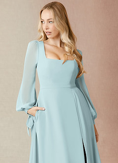Azazie Leonia Bridesmaid Dresses Mist A-Line Long Sleeve Chiffon Dress image6