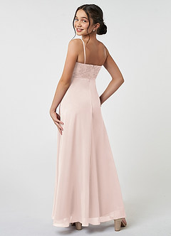 Azazie Sonya Junior Robe Trapèze en Mousseline de soie Dentelle Rose Pétale image4