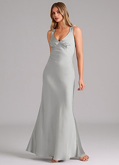 Azazie Kamila Brautjungfernkleider A-Linie Plissee Stretch-Satin Kleid Silber image3