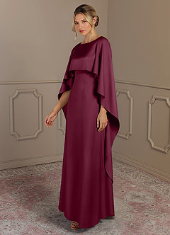 Azazie Eli Mother of the Bride Dresses Mulberry Sheath Boatneck Stretch Satin Dress image3
