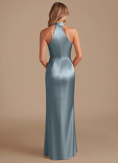 Azazie Karlotta Bridesmaid Dresses Dusty Blue Sheath Pleated Metallic Satin Dress image2