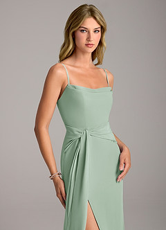 Azazie Tahlia Bridesmaid Dresses Agave A-Line with Belt Chiffon Dress image2