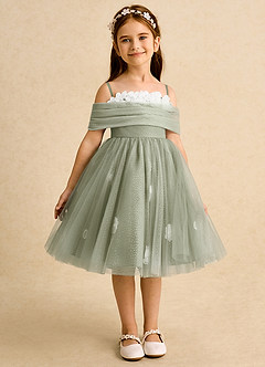 Azazie May Flower Girl Dresses Pistachio Ball-Gown Pleated Tulle Dress image2