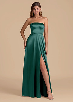 Azazie Wren Bridesmaid Dresses Pine A-Line Strapless Metallic Satin Dress image4
