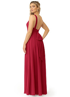 Azazie Kora Robes de demoiselle d'honneur Robe Trapèze en Mousseline de soie Plissée Écarlate image5