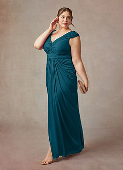 Azazie Lisolette Mother of the Bride Dresses Ink Blue Sheath Pleated Mesh Dress image11