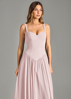 Azazie Evadina Robes de demoiselle d'honneur Robe Trapèze en Mousseline de soie Corset Rose Pâle image6
