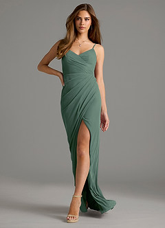 Azazie Maci Bridesmaid Dresses Eucalyptus Sheath Pleated Mesh Dress image6