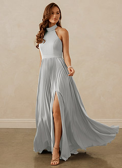 Christian Siriano Bridal for Azazie 1007 Brautjungfernkleider A-Linie Plissee Stretch-Satin Kleid Silber image3