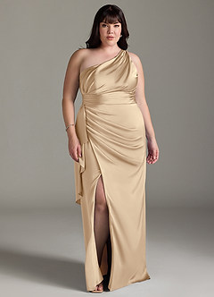 Azazie Maive Robes de demoiselle d'honneur Robe Fourreau en Satin extensible Rayé Champagne image10