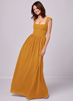 Barbie ♥ Azazie Bridesmaid Dresses Butterscotch A-Line Corset Chiffon Dress image2