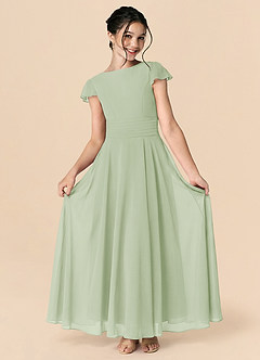 Azazie Payton Vestido de Salvia Polvorienta de Gasa de Corte en A con Lazo image3