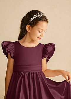 Azazie Piglette Flower Girl Dresses Cabernet A-Line Bow Matte Satin Dress image3