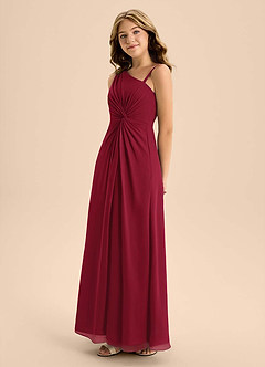 Azazie Brooke Junior Burgundy A-Line Side Slit Chiffon Dress image6