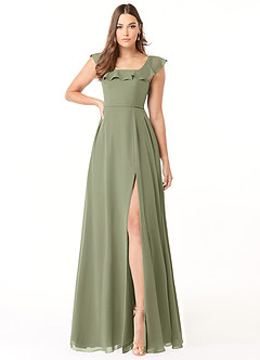 Azazie Jinny Brautjungfernkleider A-Linie Quadratischer Ausschnitt Gerüscht Chiffon Kleid Pistazie image1