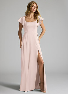 Azazie Bondi Bridesmaid Dresses Blushing Pink A-Line Bow Stretch Satin Dress image2