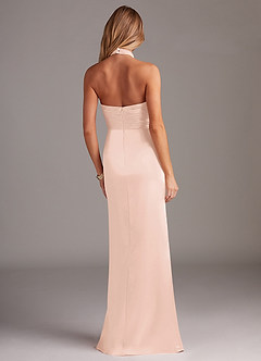 Azazie Jemma Robes de demoiselle d'honneur Robe Fourreau en Satin extensible Plissée Rose Pâle image6