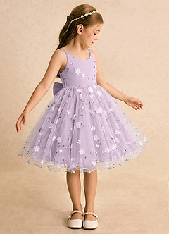 Azazie Junebug Flower Girl Dresses Frosted Lilac Ball-Gown Spaghetti Strap Tulle Dress image4