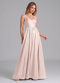 Azazie Keyla Bridesmaid Dresses Blushing Pink A-Line Pleated Stretch Satin Dress image6