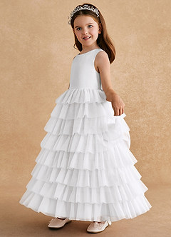 Azazie Twinkle Toes vestidos de niña de las flores Vestido de Blanco de Tul de Corte En A con Lazo image4