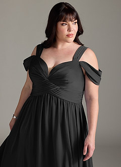 Azazie Lianne Jurken voor bruidsmeisjes Jurk van Stretch Satijn met A-Lijn Off the Shoulder Zwart image14