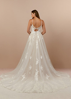 Azazie Arabelle Wedding Dresses Diamond White Nude A-Line V-Neck Lace Tulle Dress image2