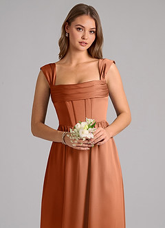 Azazie Hattie Bridesmaid Dresses Copper A-Line Corset Stretch Satin Dress image6