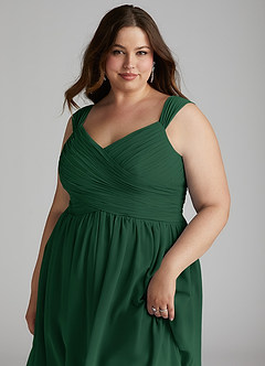 Azazie Angie Robes de demoiselle d'honneur Robe Trapèze en Mousseline de soie Corset Vert Foncé image16