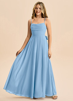 Azazie Bear Junior Powder Blue A-Line Pleated Chiffon Dress image4