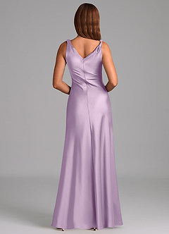 Azazie Nerine At-home Try On Dresses Black A-Line Pleated Stretch Satin Dress image5