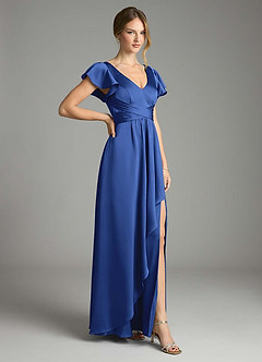 Azazie Omari Robes de demoiselle d'honneur Robe Trapèze en Satin extensible Bleu Roi image5