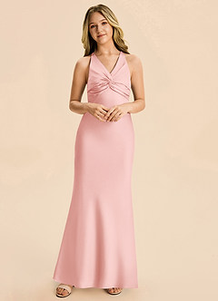 Azazie Hati Junior Powder Pink Mermaid Stretch Satin Dress image3