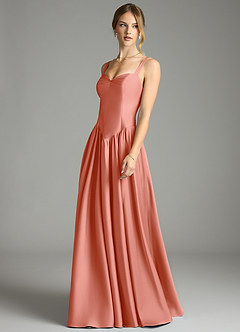 Azazie Evadina Suknie dla druhen Linia A Gorset Satyna elastyczna Do ziemi Sukienka image3