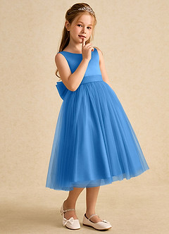 Azazie Winnie Flower Girl Dresses Blue Jay Ball-Gown Bow Tulle Dress image6
